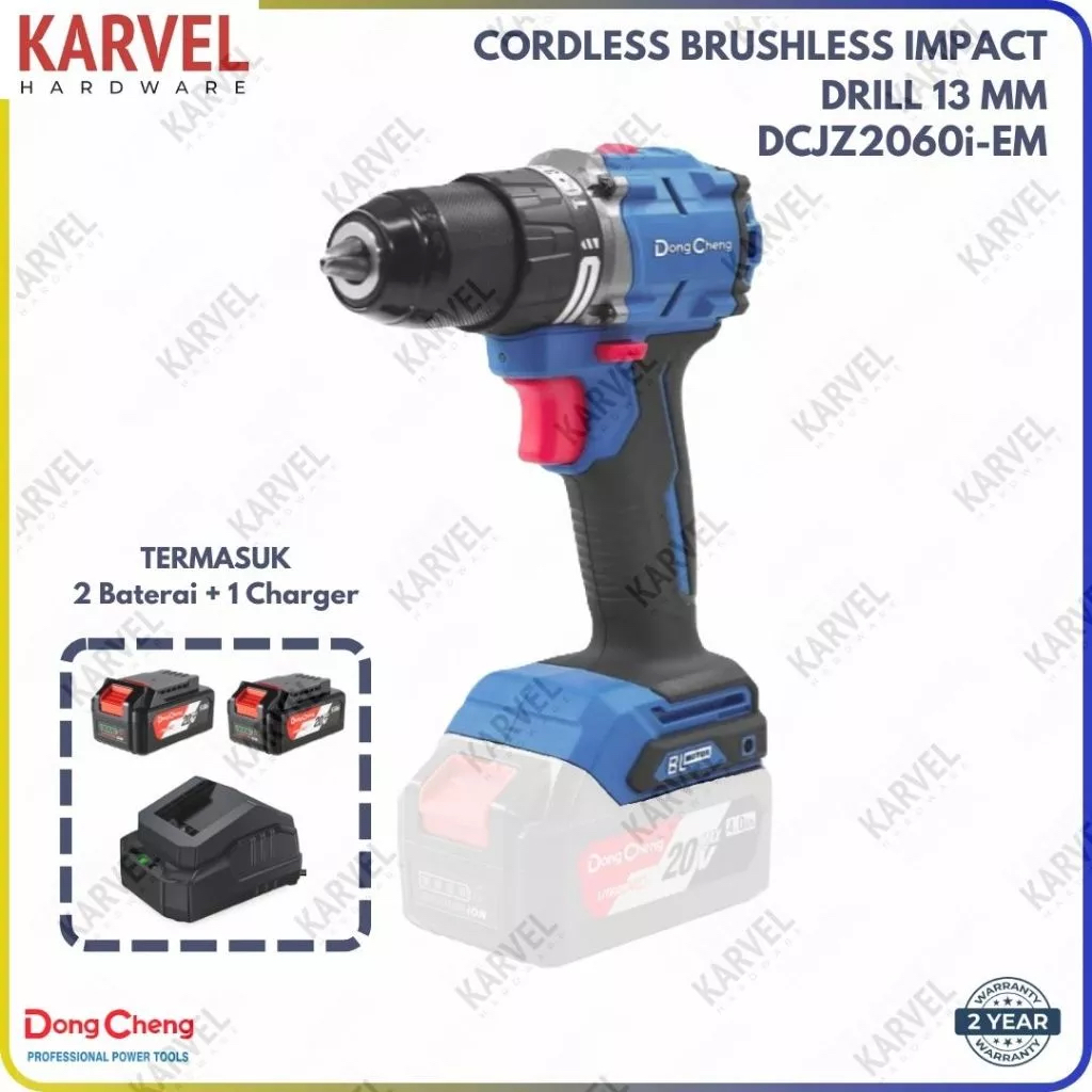 DONGCHENG DCJZ2060i cordless brushless driver/hammer drill 13 mm, 60 n-m, 20 v, 4.0ah x 2, charger 2