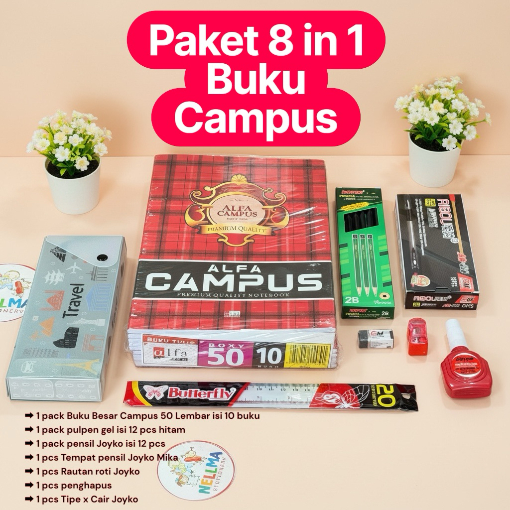 Paket Buku & Alat Tulis 8 in 1 Buku CAMPUS PANJANG 50 Lembar isi 10 buku