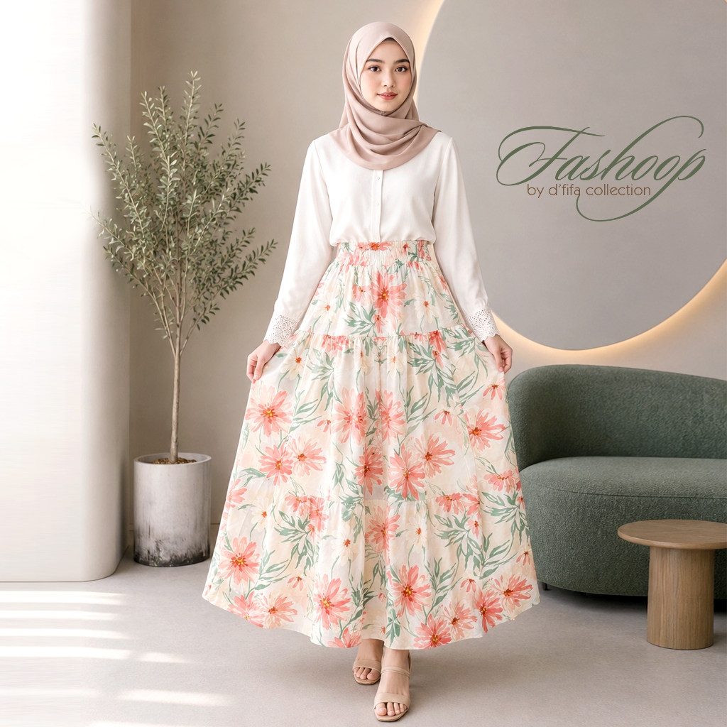 Rok Bunga Floral Premium Maxy Terkini Detail Belah Samping / Slit Skirt Floral Casual Sexy