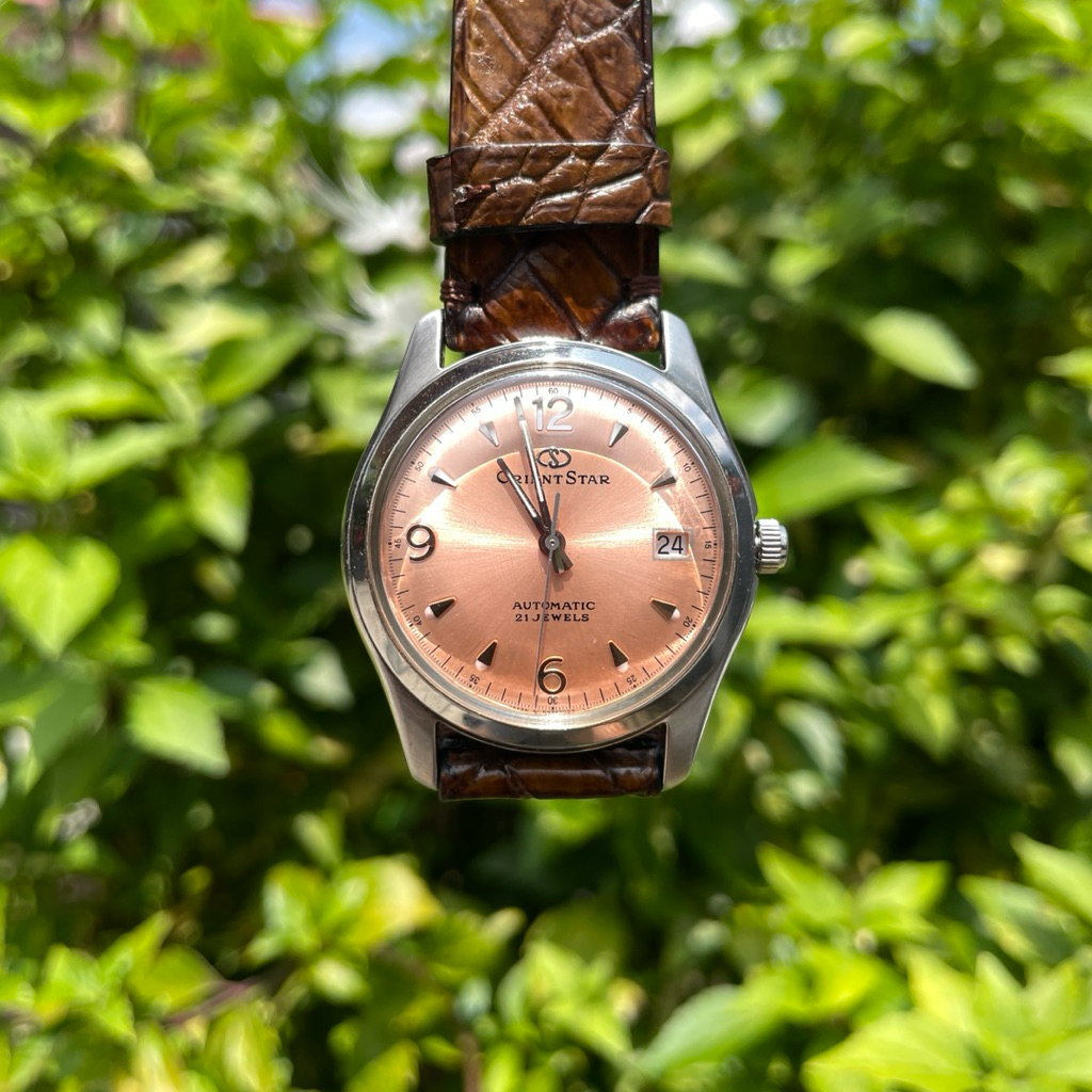 orient star orient star 597302-70CS auto-manual wind salmon dial all original head with strap croco 