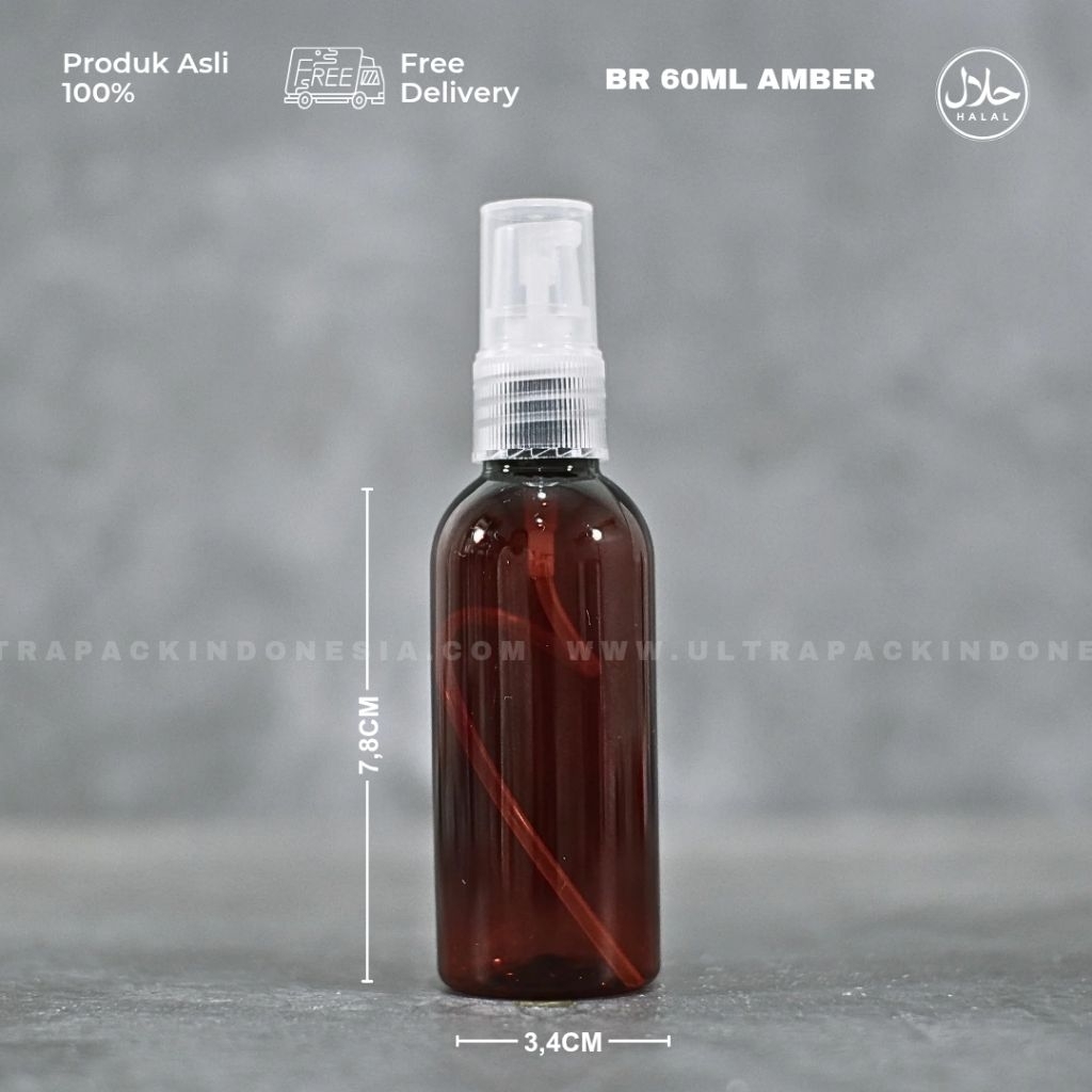 BOTOL PUMP SERUM ISI ULANG - BOTOL PET BR 60ML AMBER + TREATMENT PUMP