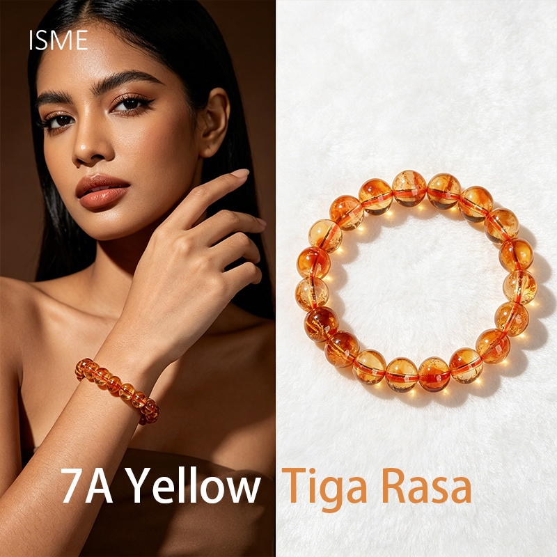 ISME Gelang batu alam citrine phantom 5A/7A grade 8mm kristal piramida untuk siapa saja cocok hadiah