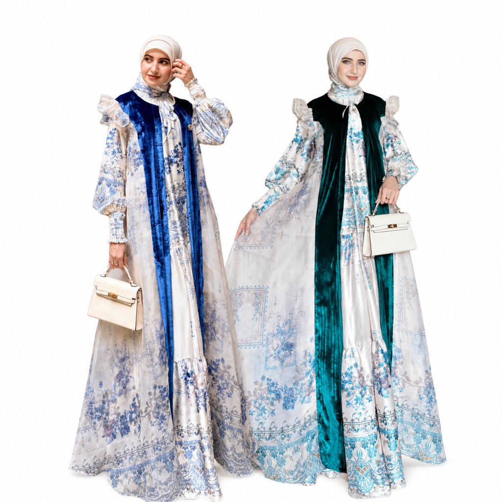 GAMIS DRESS SILK BLAZER SET HIJAB 8043 ORI BY AUDIBA ALL SIZE FIT JUMBO