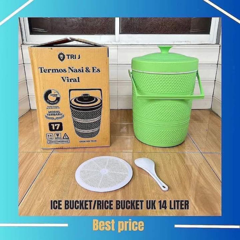 Termos Nasi Es 17 Liter Warna Hijau - Plastik Tahan Lama, Pegangan Kuat, Tutup Rapat