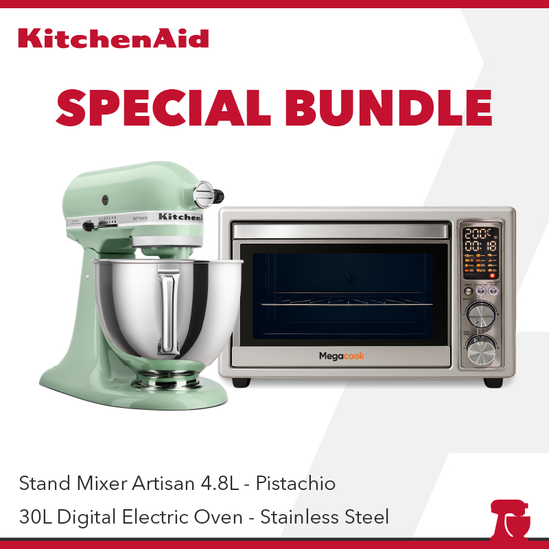 KitchenAid Artisan 4.8 L Stand Mixer Pistachio - 5KSM150PSNPT + 30L Electric Digital Oven