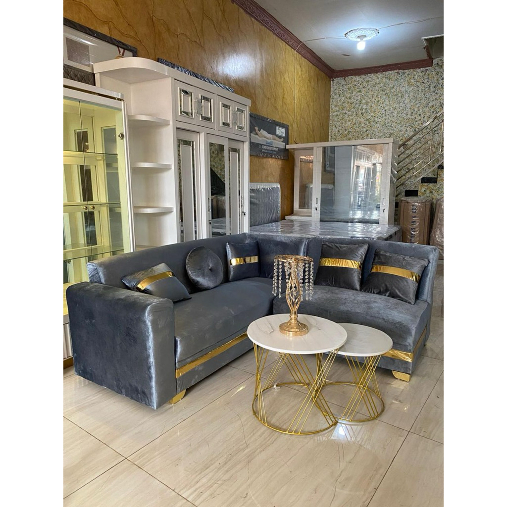 Sofa L Minimalis / Sofa L ruang tamu bahan Velvet Premium Bludru / Set Sofa Tamu / Sofa Eliza