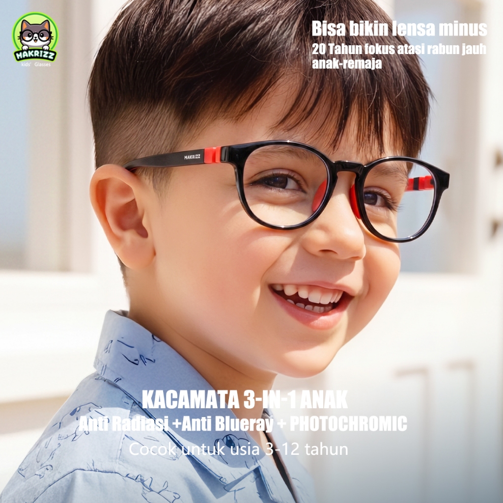 MAKRIZZ Kacamata Anak Anti Radiasi Photochromic Kacamata Blueray Laki-laki Perempuan Fashion Gadis 1