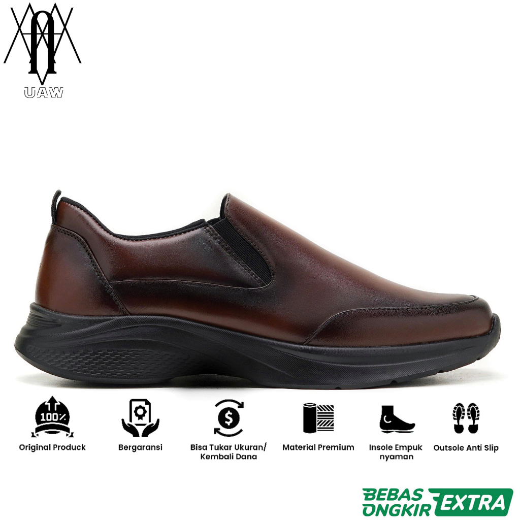 KENZIOS Garansi 100% Ori | KENZIOS ZORRO 2.0 BROWN - Sepatu Slip On Sneakers Pria Kulit Sapi Formal