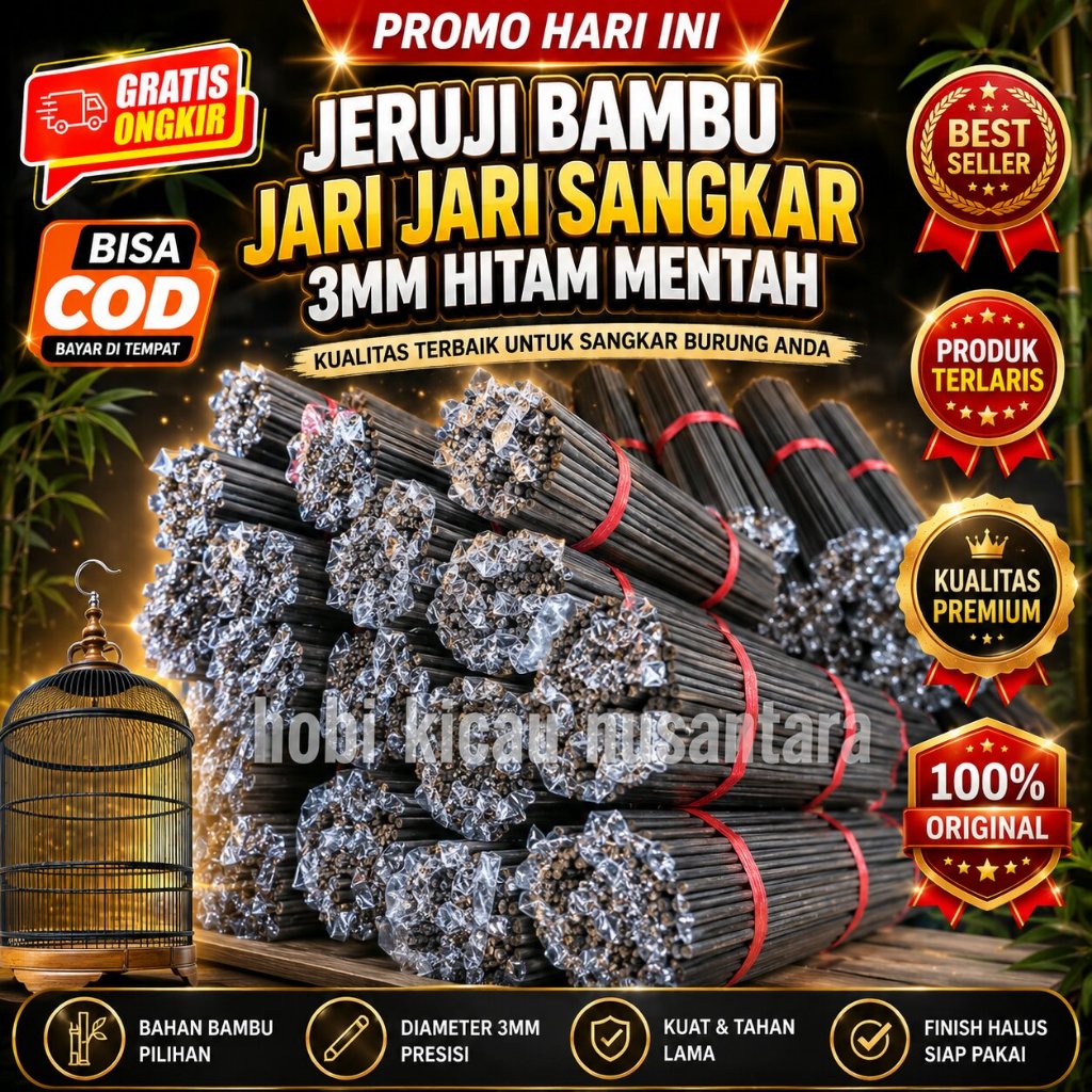 Jeruji Bambu Jari Jari Sangkar 3mm Hitam Mentah