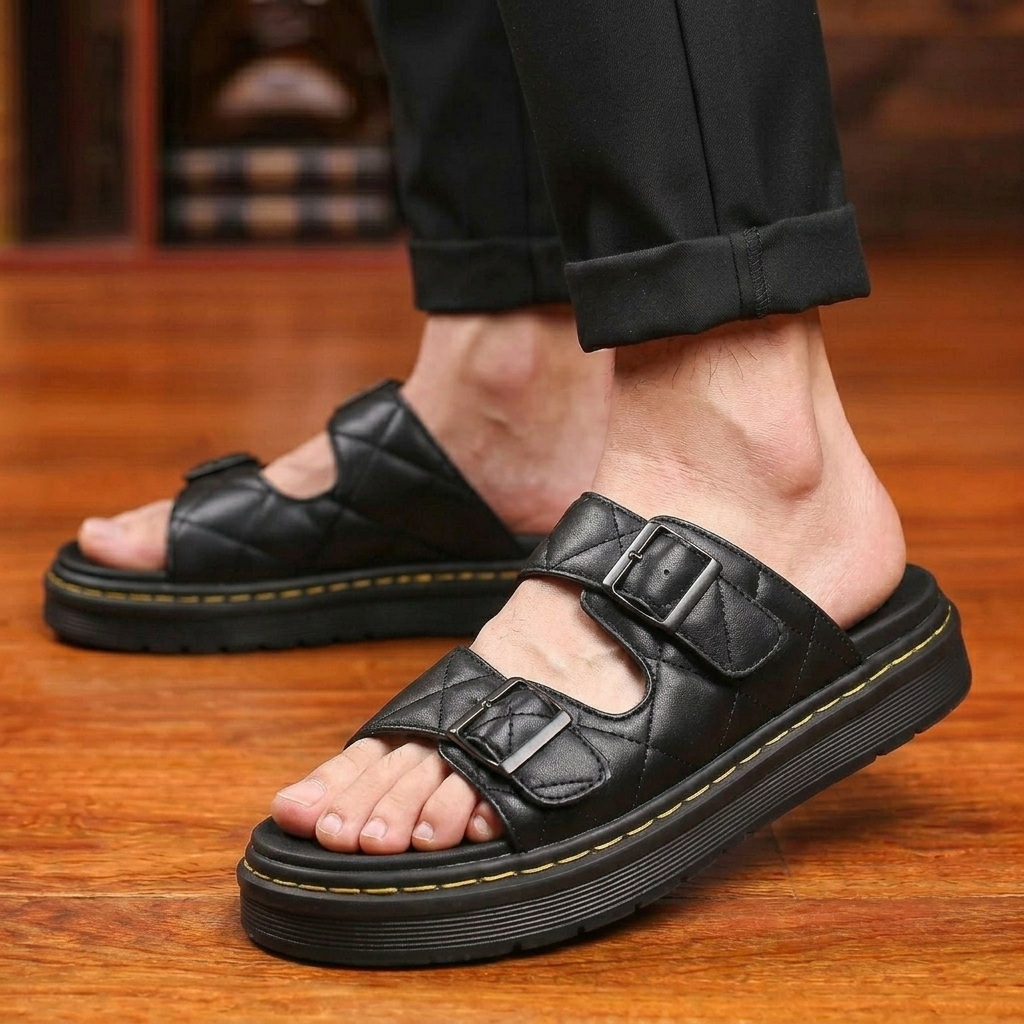 Sandal Slide Hitam Docmart Pria Sendal Slop Sole Empuk Nyaman