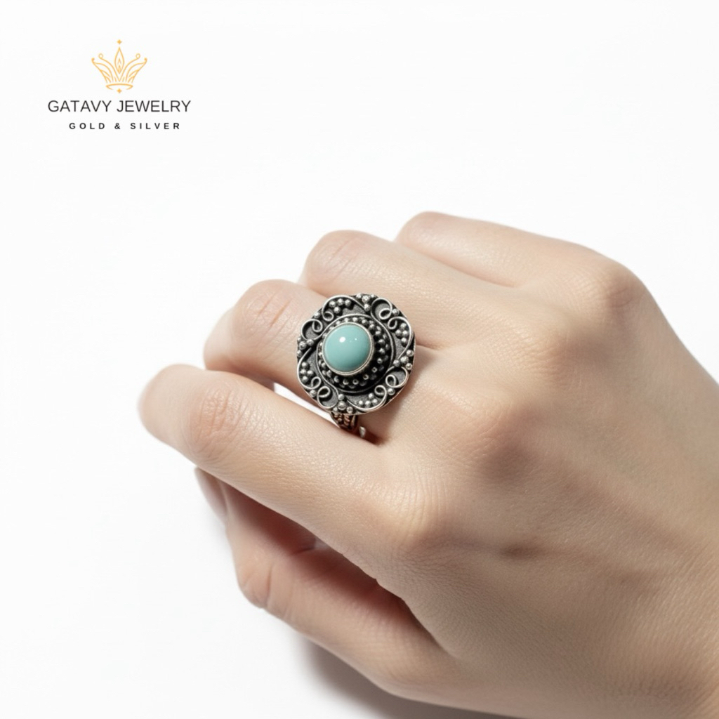 Cincin Perak 925 Dengan Permata Larimar | Ring Silver 925 With Larimar Stone | Gatavy Jewelry | GJR 