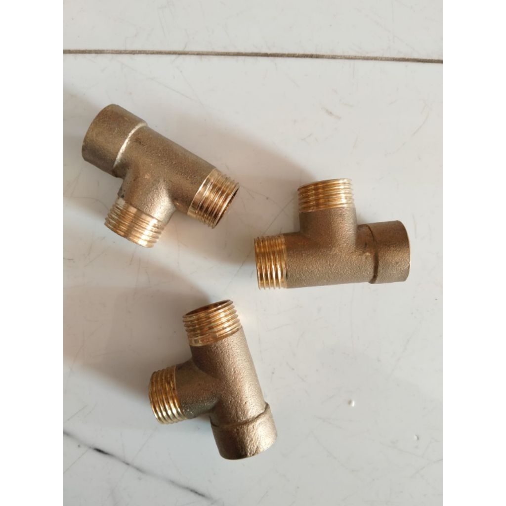Tee Shower Kuningan Drat Luar Dalam 1/2" / Tee Kuningan Asli Drat Luar Dalam 1/2