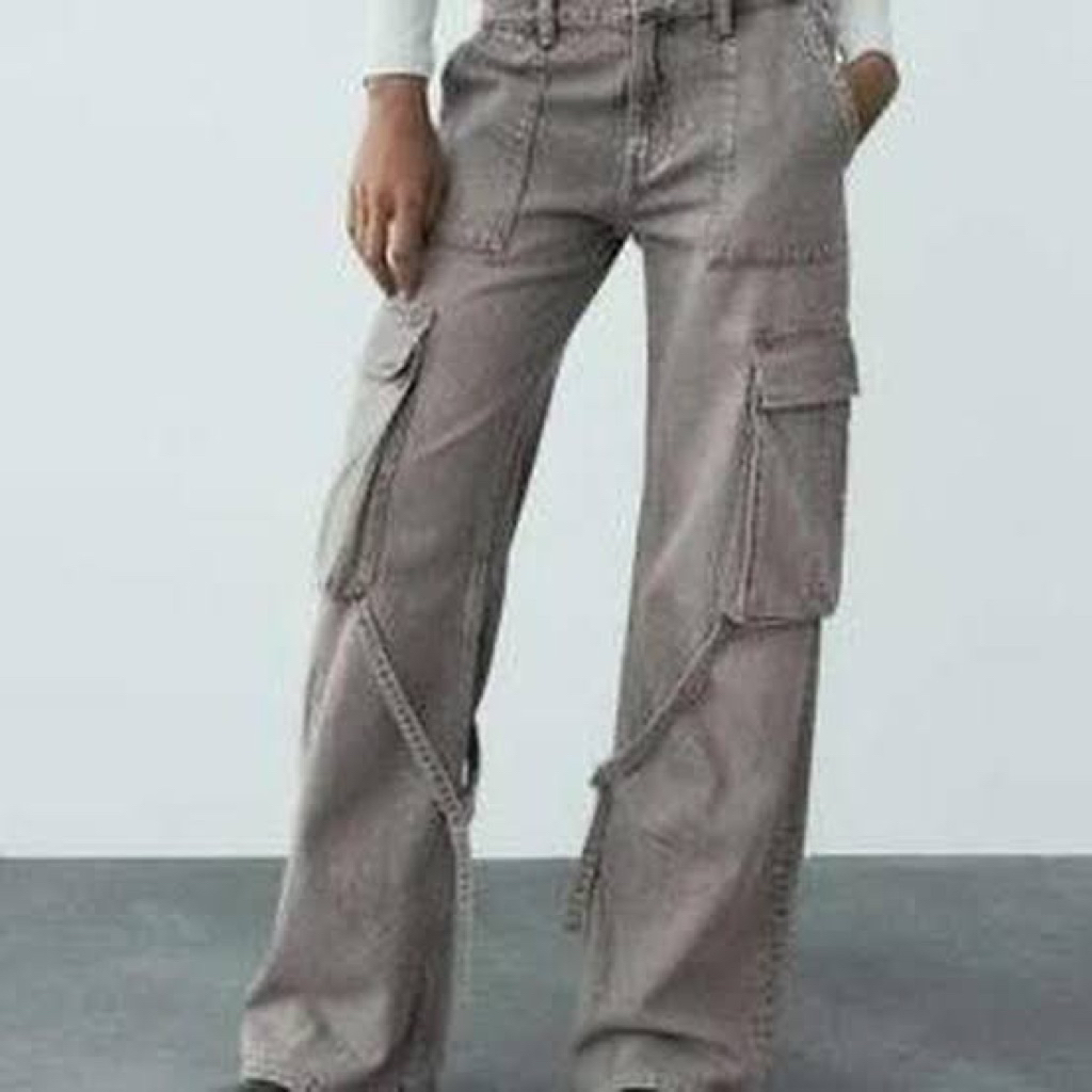 PL zara denim cargo jeans faded gray