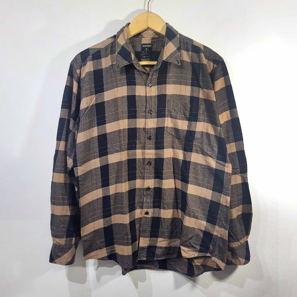 [PRELOVED] SCOTCH & CO Kemeja Flanel Kotak-Kotak Modern Fit Pria | Warna Cokelat Ukuran L