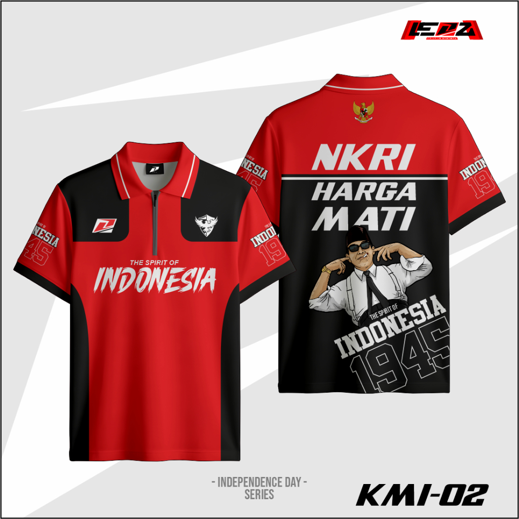 Jersey Agustusan Kerah Zipper Kemerdekaan Indonesia Independence Day 1945 Nineteen Forty Five Full P