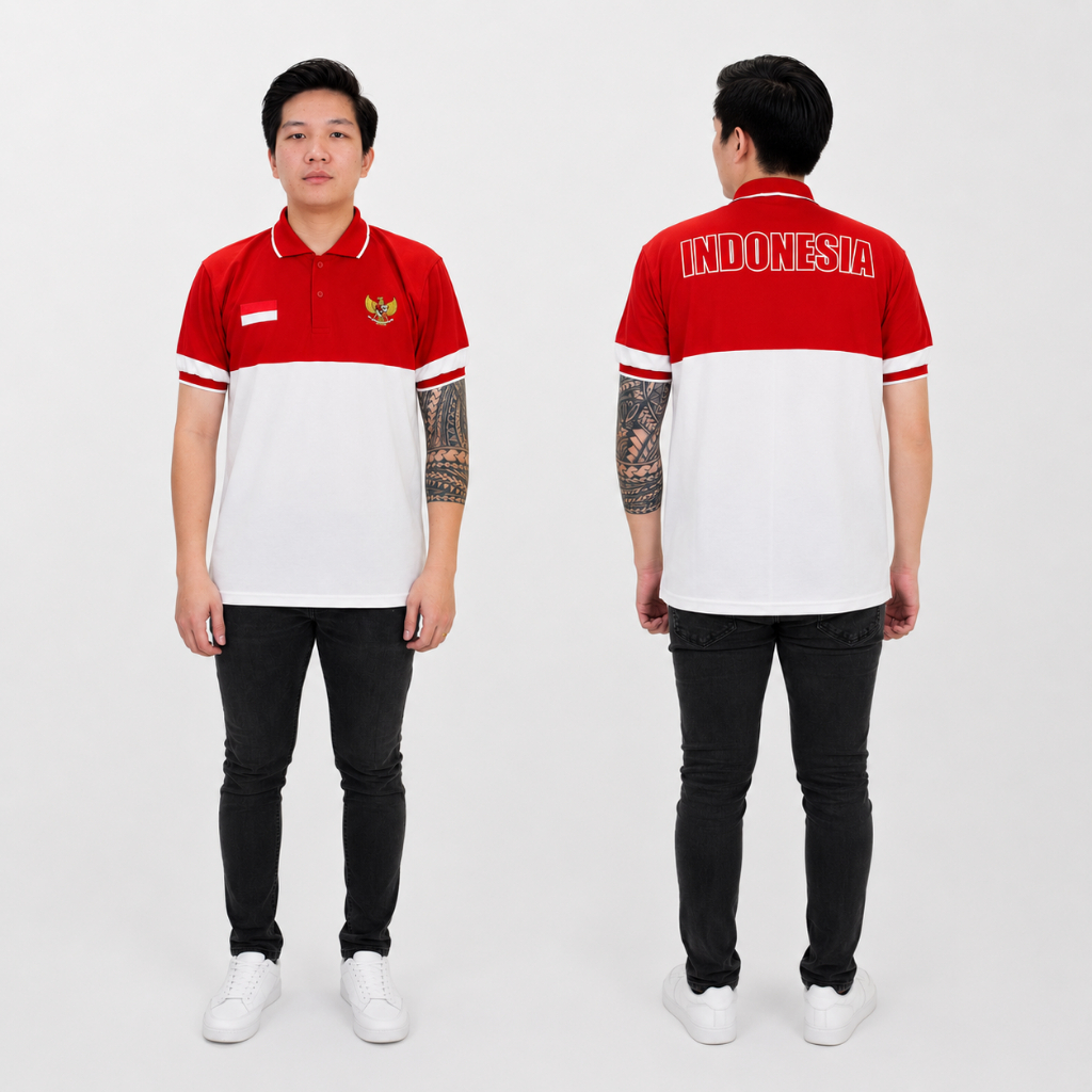 Kaos Kerah Merah Putih / Baju Merah Putih Logo Garuda Indonesia / Polo Shirt Logo Bordir Garuda