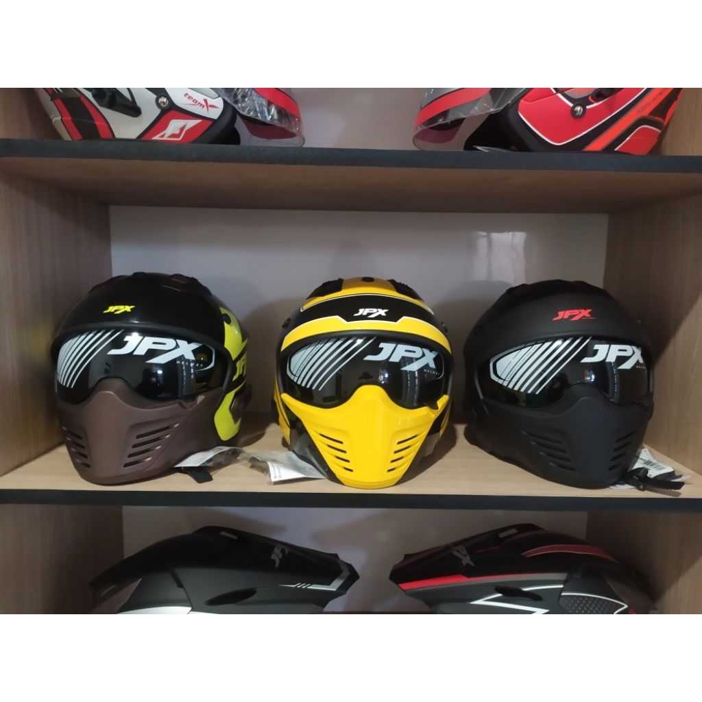 Helm Motor JPX MX 726R Hitam Doff Kuning Stabilo Helm Cross Trail Masker Copot Pasang Premium