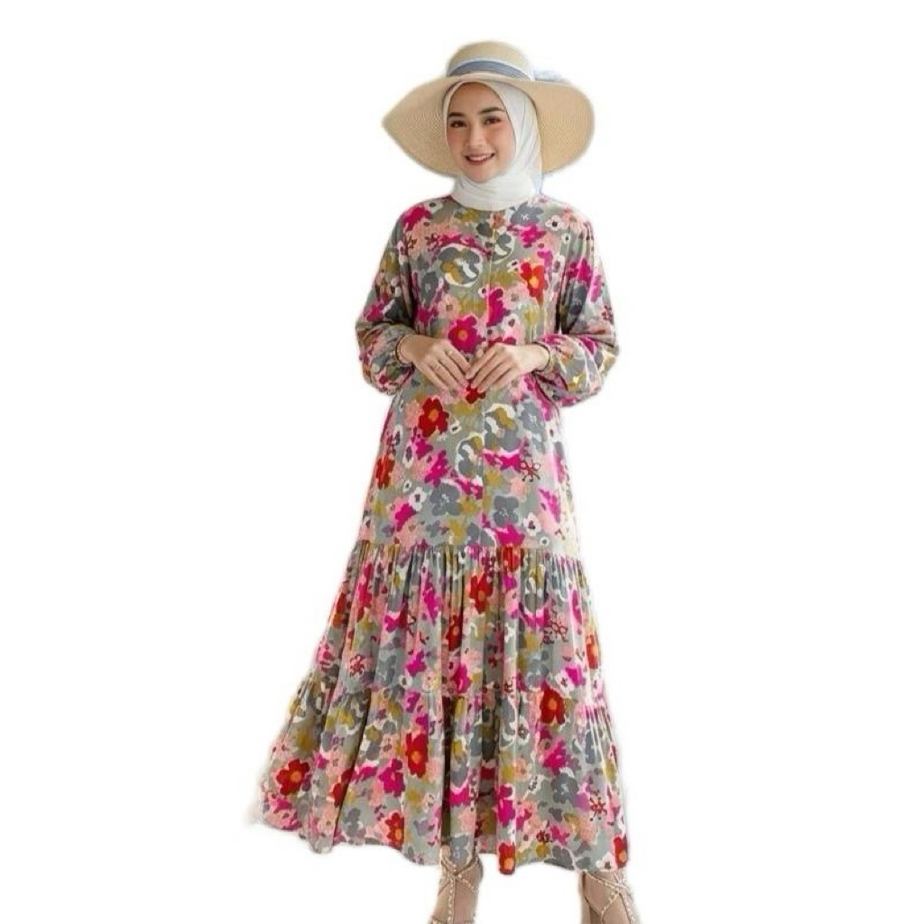 gamis rayon viral bunga terbaru model zarrah  by jevani