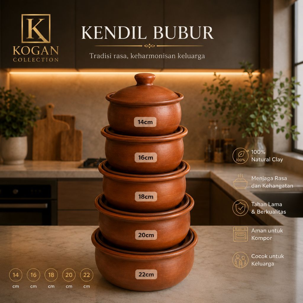 KENDIL BUBUR GERABAH TANAH LIAT 16-18-20CM, PANCI BUBUR JENANG, BUBUR SUMSUM, BUBUR BIJI SALAK JAJAN