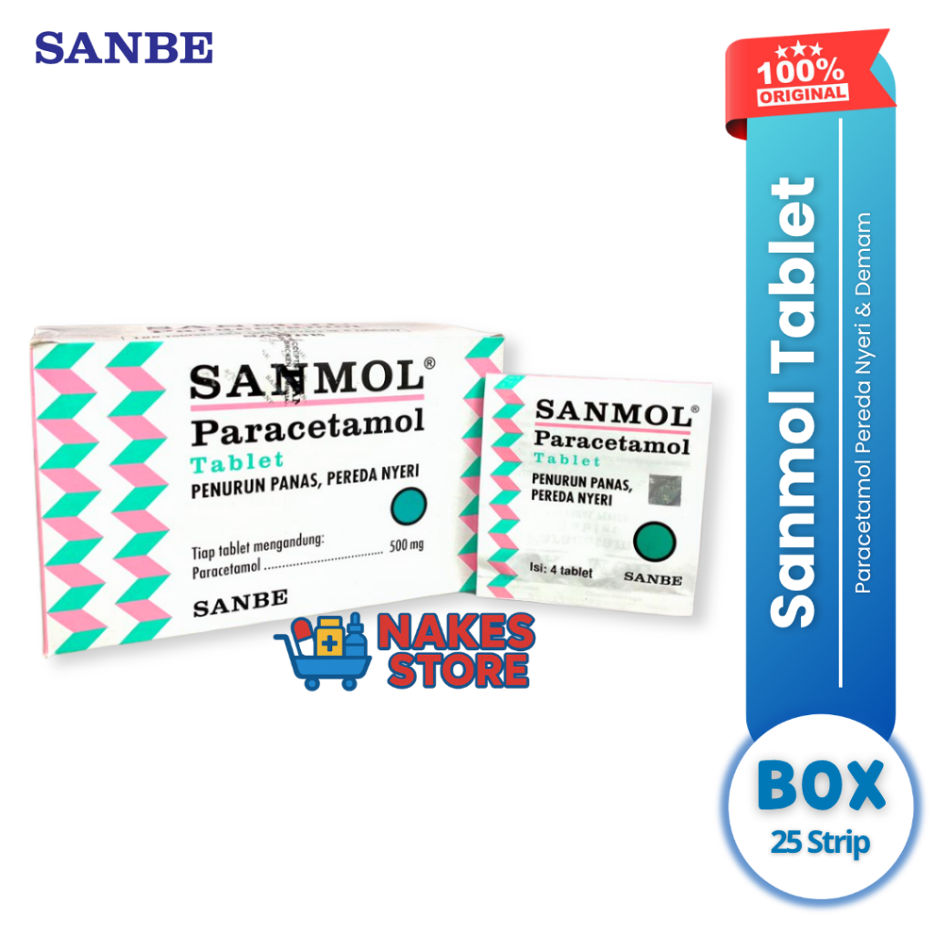 Sanmol Tablet Box 25 Strip - Paracetamol 500mg Mengatasi Demam Penurun Panas Dewasa Anak
