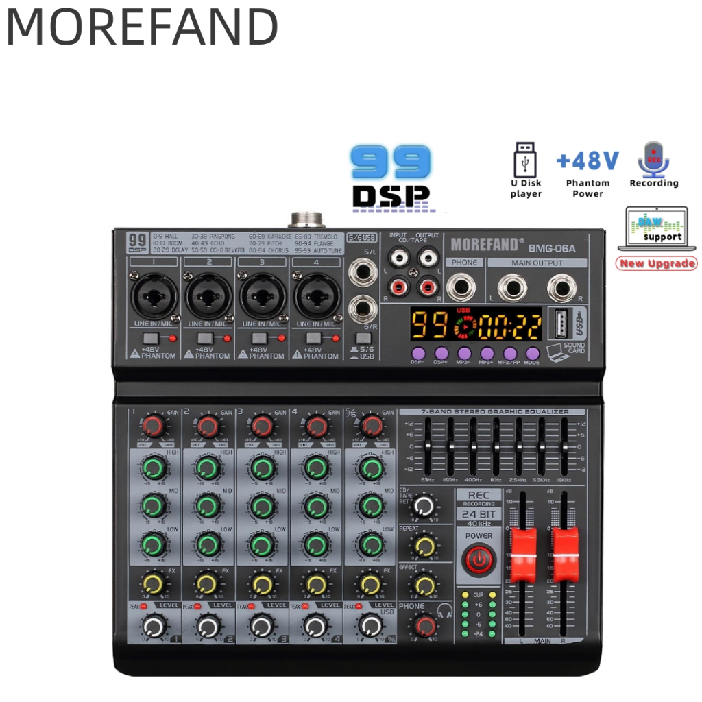 MOREFAND Mixer 6 chanel /mixer audio/mixer 6 chanel termurah /mixer mini/ Amplifier Bluetooth Mini m