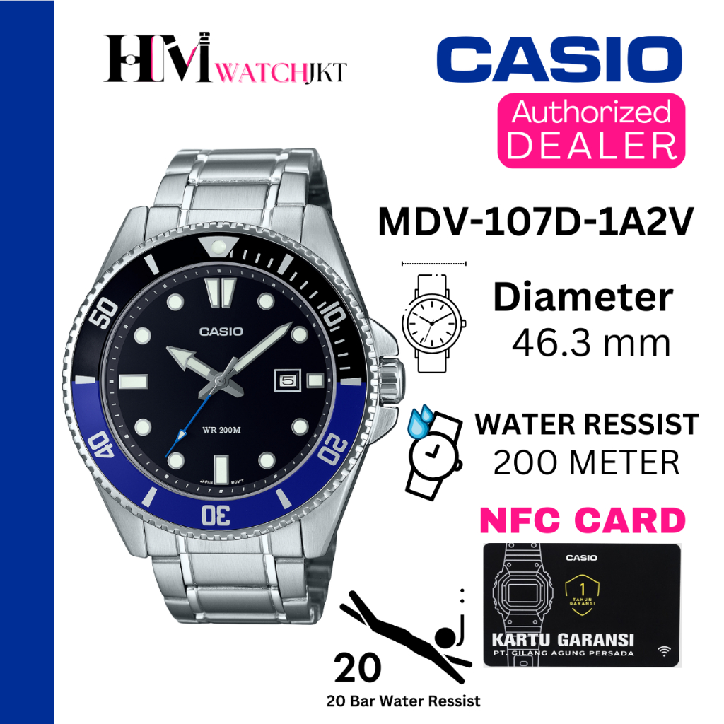 CASIO MDV-107D-1A2VDF Jam Tangan Pria Original Analog  Diver Antiair MDV-107D-1A2V MDV-107