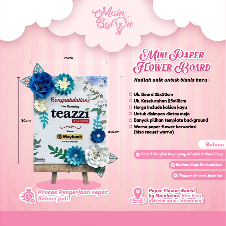 Mini Paper Flower Board Custom | Papan Ucapan Bunga Kertas Estetik | Standing Flower Board Mini