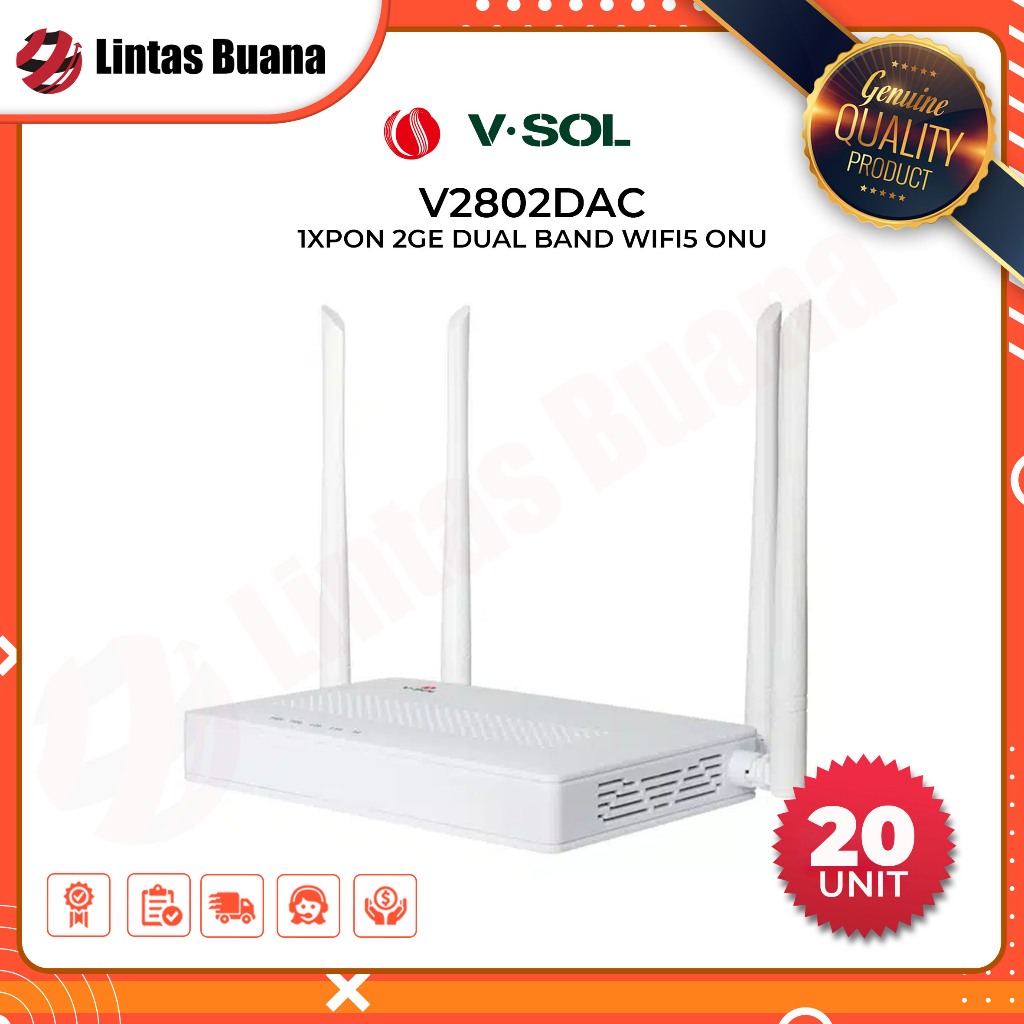 VSOL Xpon ONU V2802DAC 1XPON 2GE DUAL BAND WIFI5 ONU - PAKET 20 UNIT