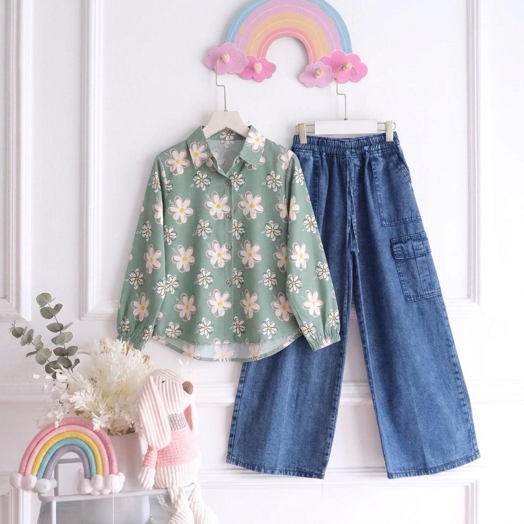EVERLY SET RAYON KIDS (7thn-15thn) CELANA CARGO RAYON // SETELAN ANAK REMAJA RAYON // ONE SET KIDS R