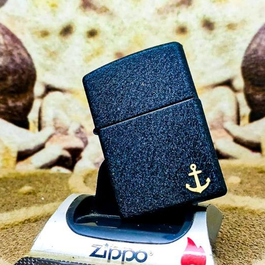 Zippo Anchor Jangkar Logo Black Crackle