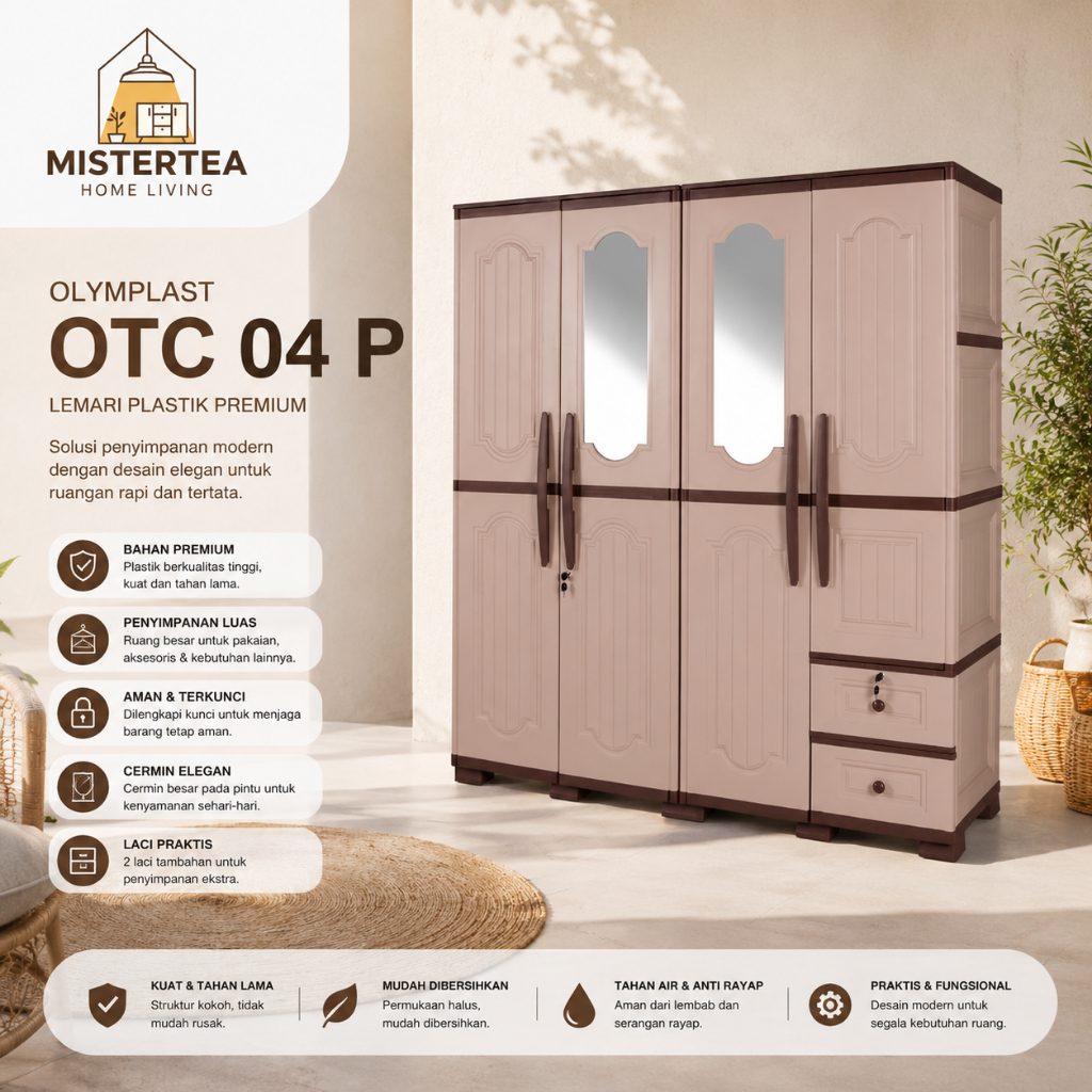 [HARGA PROMO] OLYMPLAST LEMARI BAJU / PAKAIAN / KABINET BAJU OTC W 4P / OTC WOOD 4 PINTU (4 PINTU)