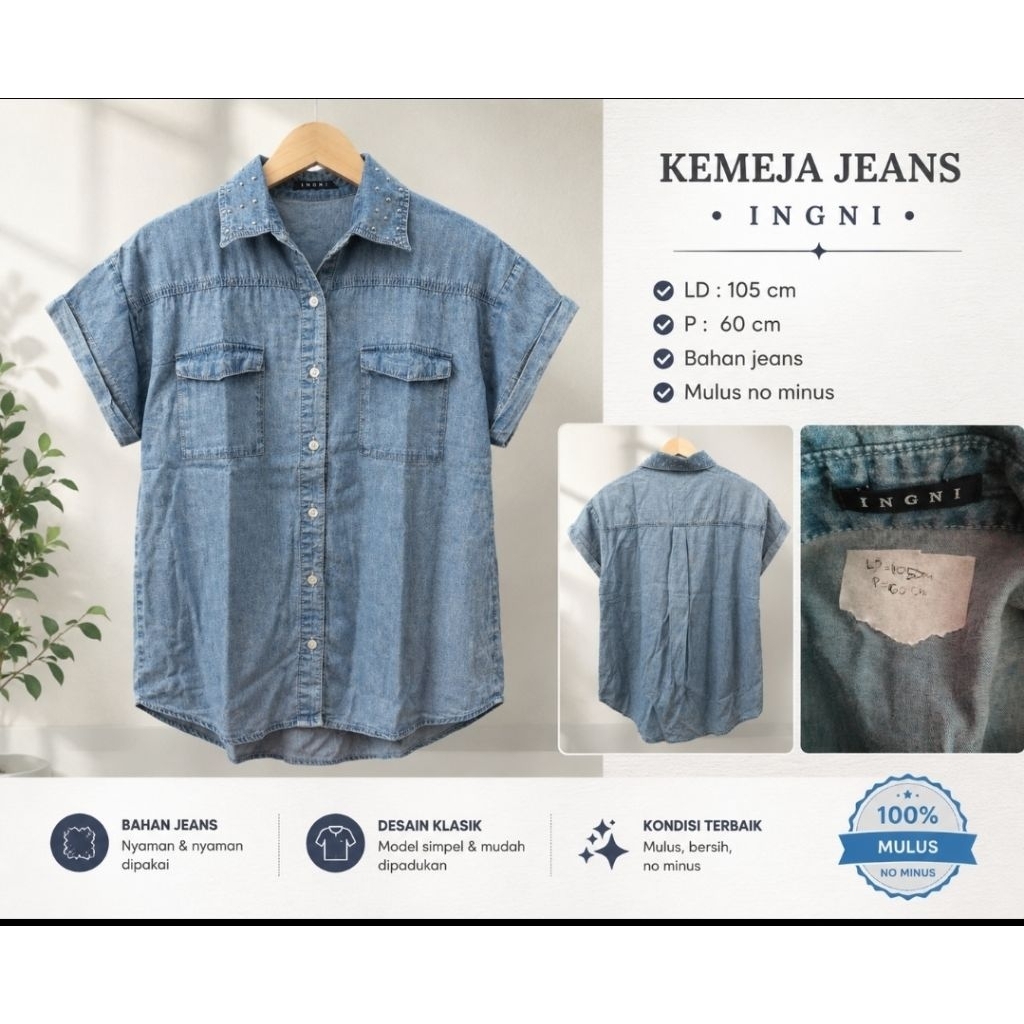 ​[Mulus No Minus] Kemeja Jeans Lengan Pendek Wanita INGNI - Atasan Denim Casual