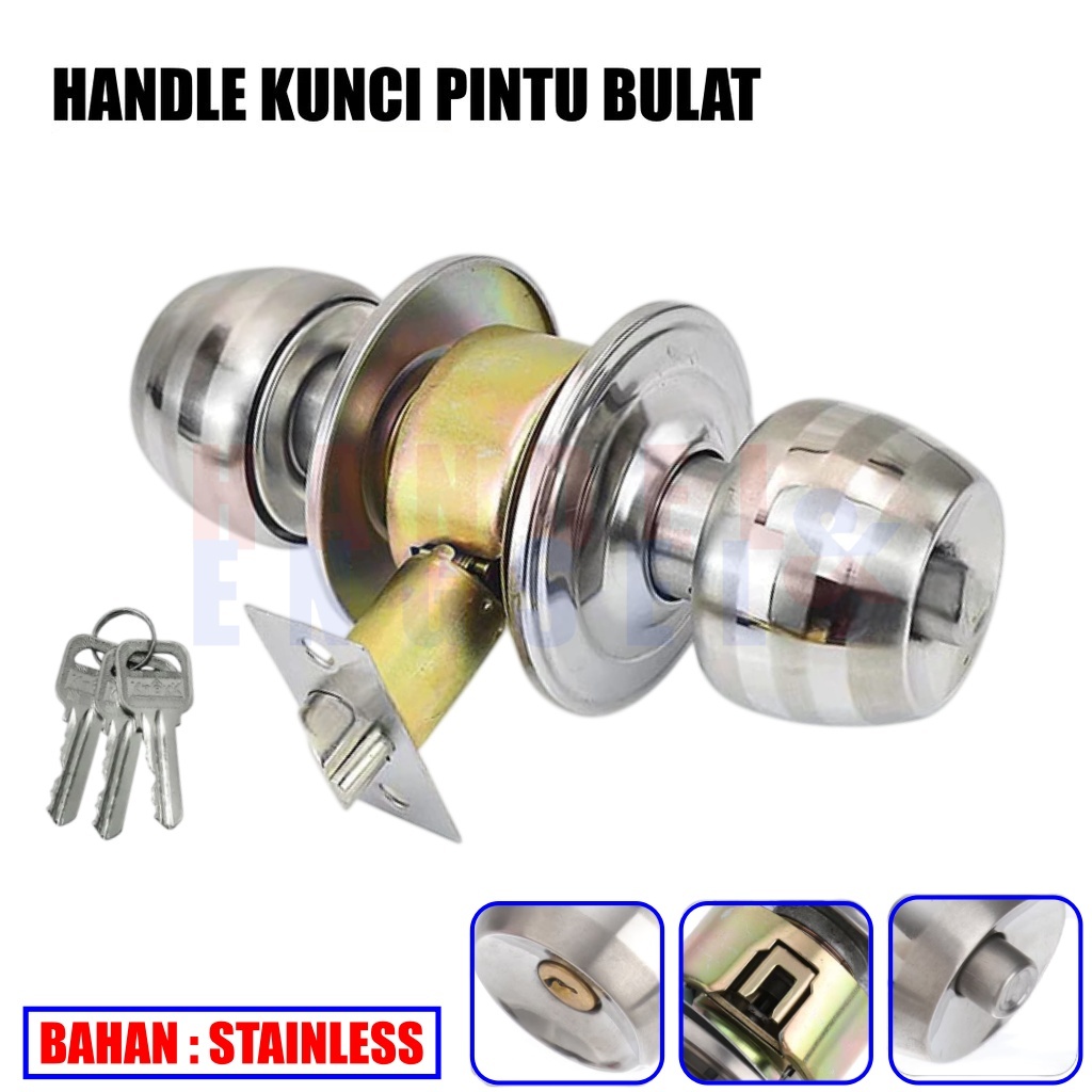 Kunci Pintu Kamar Mandi PVC Bulat 1 Set Lengkap Knop Lock Handle Cylindrical Tarikan Pintu Toilet Pu