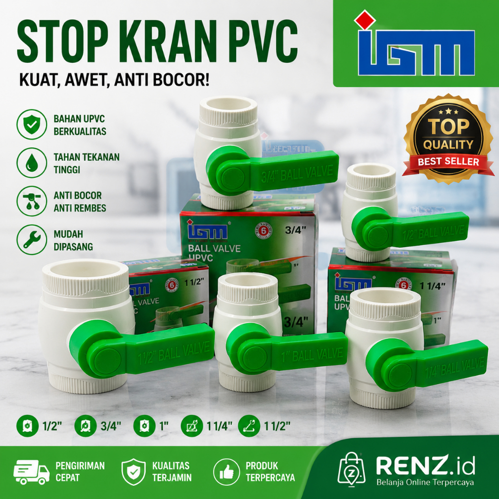 IGM stop kran pvc ball valve upvc kran bola pvc IB-009