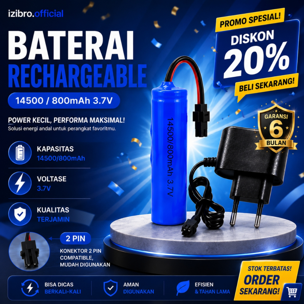 Izibro - Promo Harga Termurah Baterai 3.7 Volt 800MAH Tipe 14500 3.6 Volt Mobil Remote Control