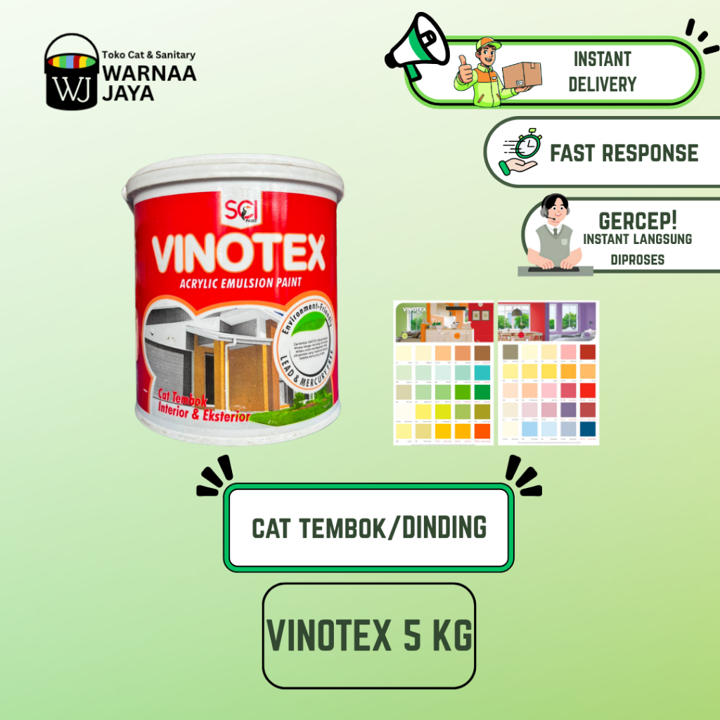 Vinotex-Cat Tembok/Dinding 5KG(Interior&Exterior)Cat Ekonomis,Anti Ngapur Dan Tahan Jamur