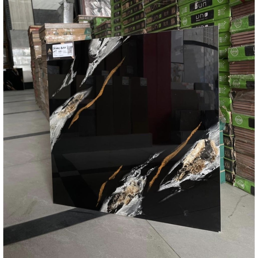 Granit Lantai 60x60 Devany Black Silver