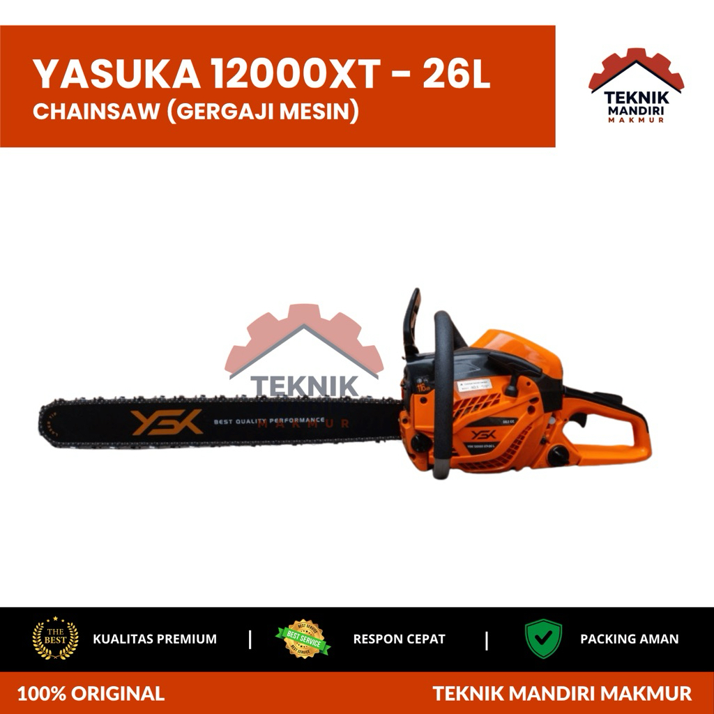 Chainsaw 26" YASUKA YSK12000 XT-26L 2Tak Bar Laser  / Mesin Gergaji Kayu Chain Saw Senso 26 Inch Pem