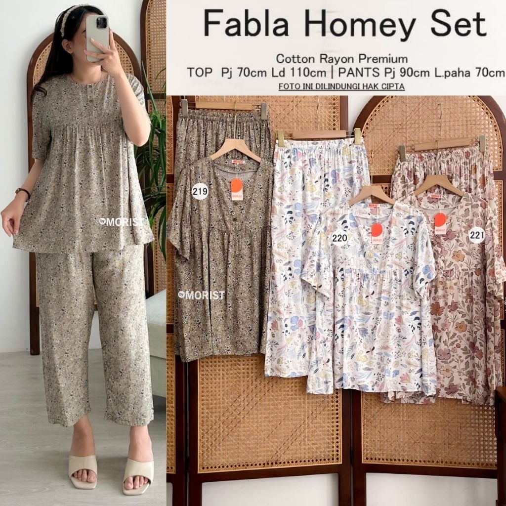 85. ELIFA fabla piyama baby doll setelan blus lengan pendek busui + celana panjang bahan rayon motif