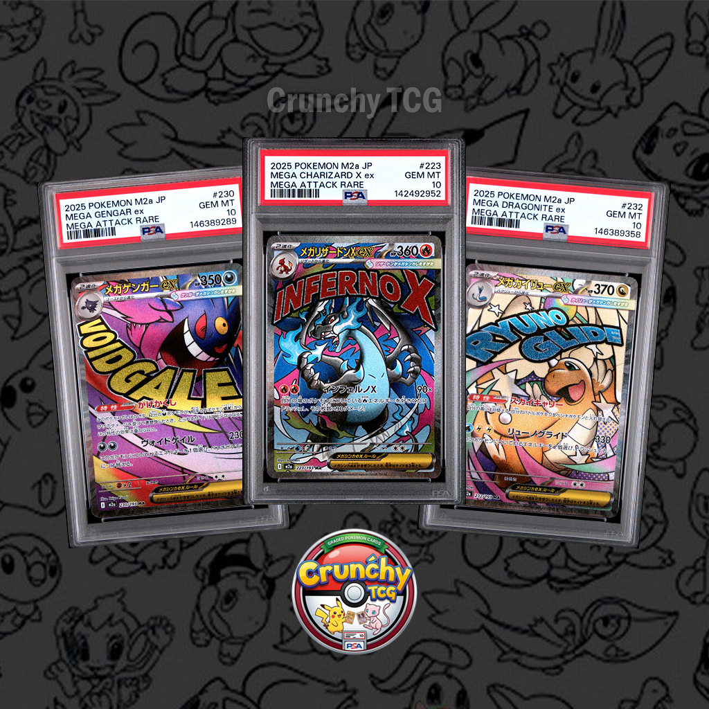 [BUNDLE 3 CARDS] PSA 10 - Mega Charizard X ex #223, Mega Gengar ex #230, & Mega Dragonite ex #232 - 