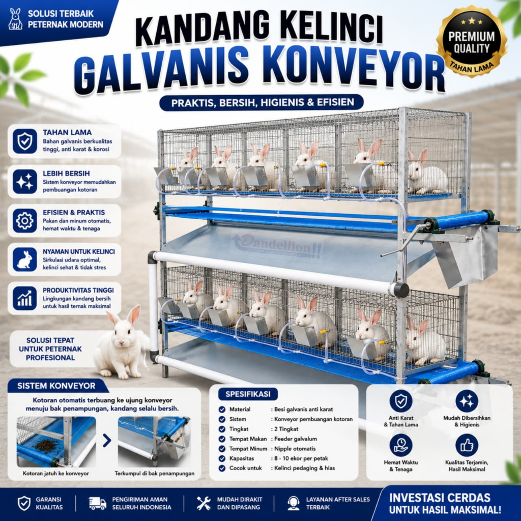 Kandang kelinci Conveyor Galvanis Komplit 2 tingkat -  K18