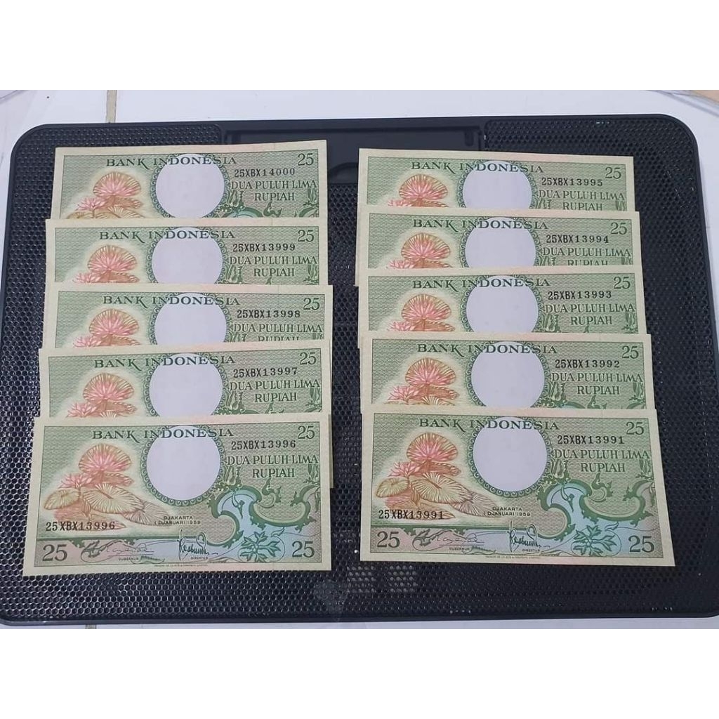 Uang Kuno 25 Rupiah Seri Bunga 1959 UNC/GRESS