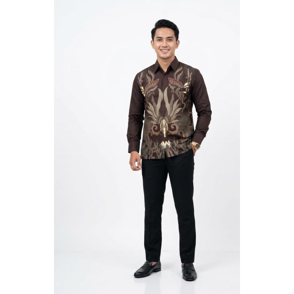 Baju batik pria lengan panjang berpuring premium