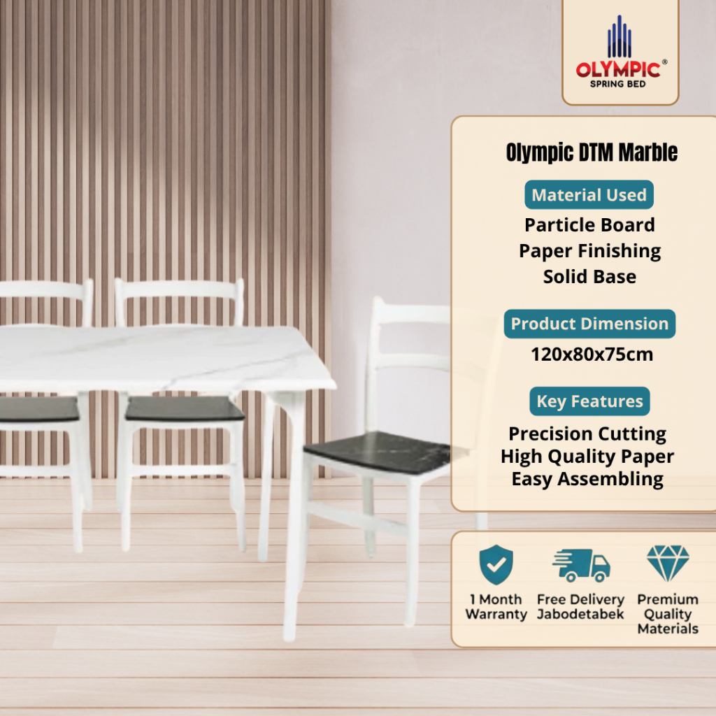MEJA MAKAN MINIMALIS - MEJA MAKAN SET 4 KURSI - DTM MARBLE - OLYMPIC