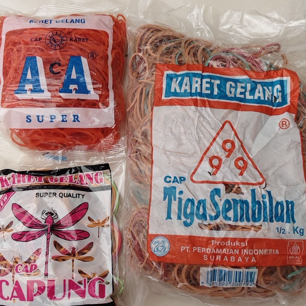 Karet Gelang 999 tiga sembilan berat 1/2 kilo . karet gelang 1 ons merk capung , karet gelang  penti