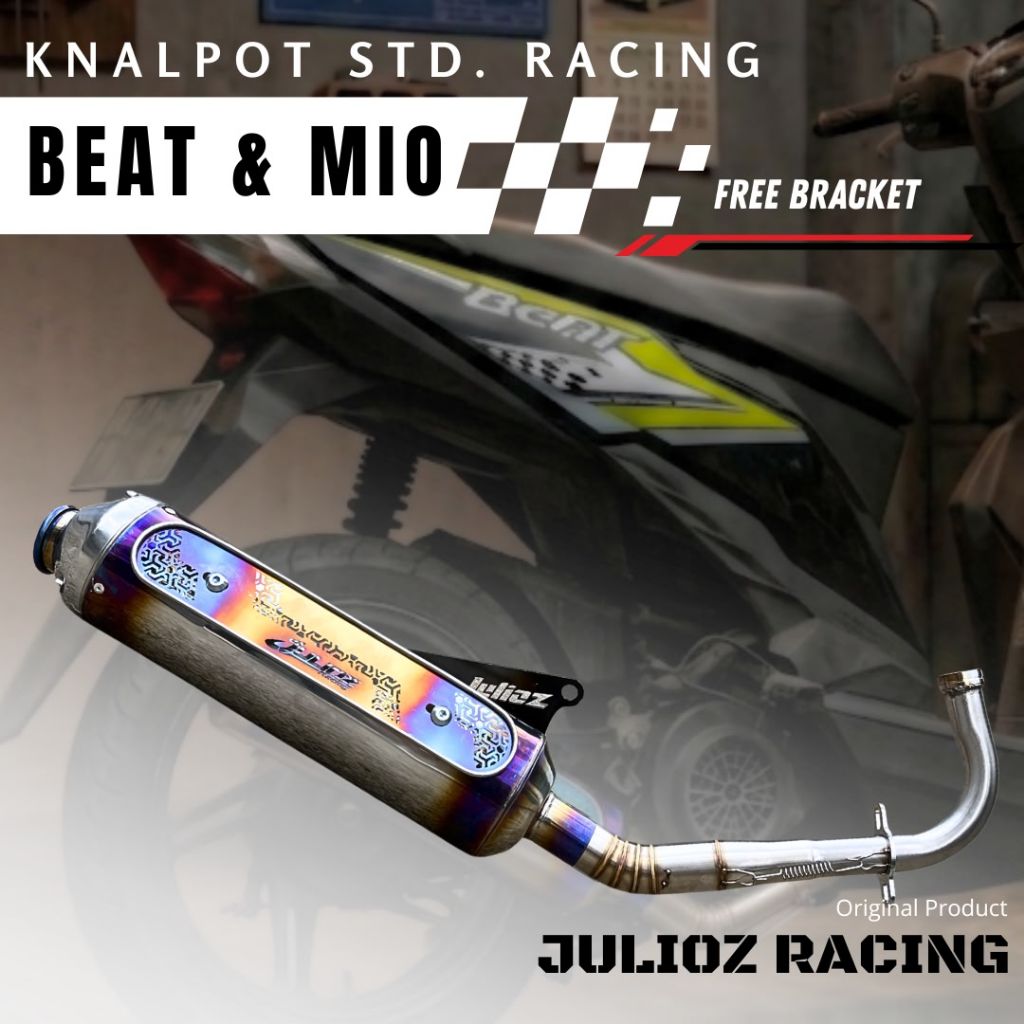 BEAT & MIO Series - Knalpot Std. Racing Model Steinless blue + Bracket