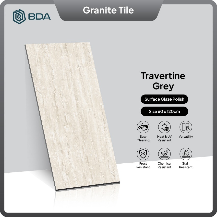 BDA Granite Tile 60x120 Keramik Granit Lantai Dinding Dekorasi Mewah Travertine Grey Glaze Polish