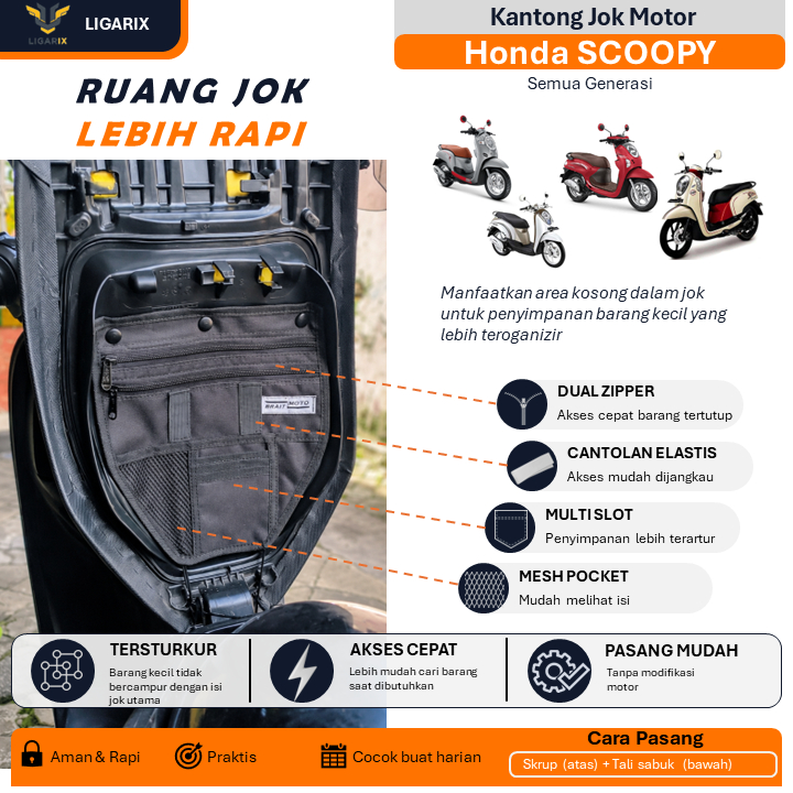 Tas Organizer Dalam Bagasi Jok Motor Honda Scoopy
