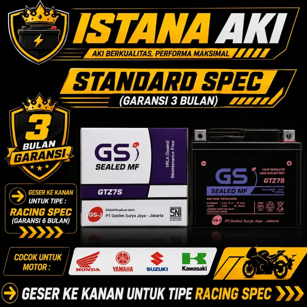 Aki Motor Yamaha Fazzio GTZ7S Aki Kering Accu Kering MF
