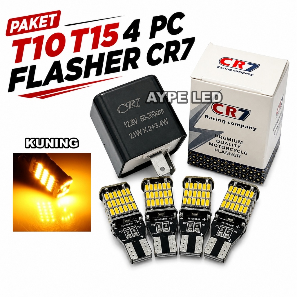 Paket Complit Sein T10 T15 SuperTerang 45 Titik Led Dajjal Plus Flasher Sein Sein Motor Universal